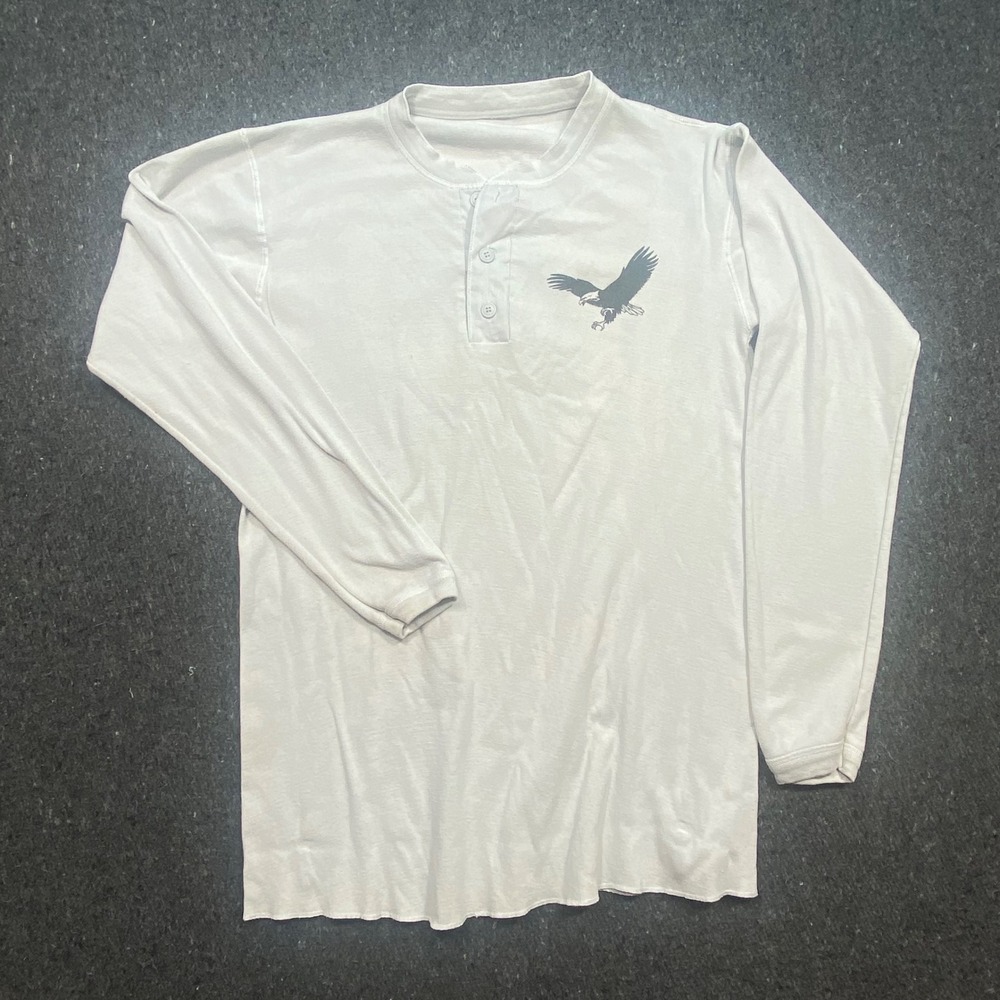 Buffalo Vintage 80s Mens M‎ White Eagle Sunset Graphic Henley Long Sleeve Shirt